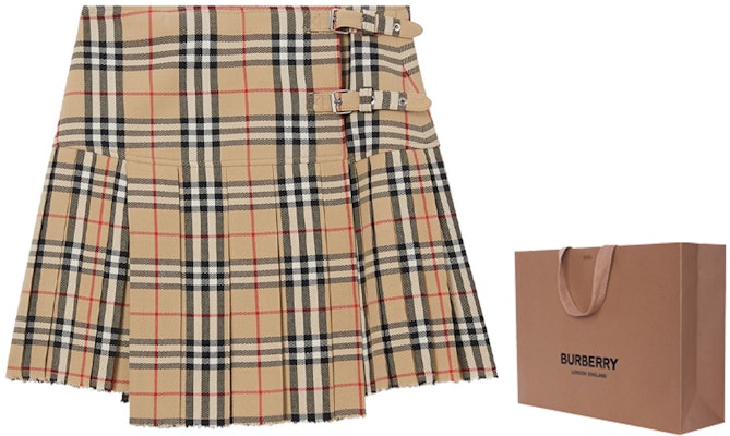 (W) Burberry Skirt Pleated Checkered Kasual Beige 8025832 1
