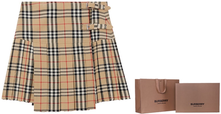 (W) Burberry Skirt Pleated Checkered Kasual Beige 8025832 2