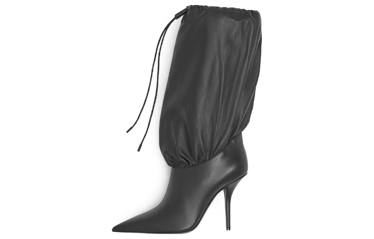 (W) Burberry Plongé Leather Drawstring Boots 'Black'