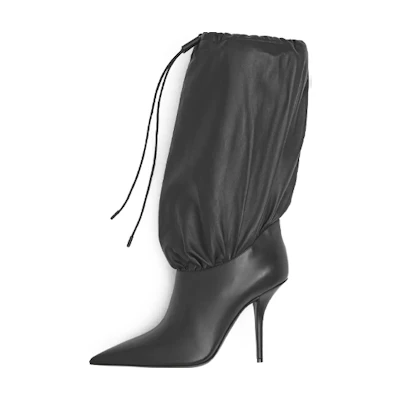 (W) Burberry Plongé Leather Drawstring Boots 'Black'