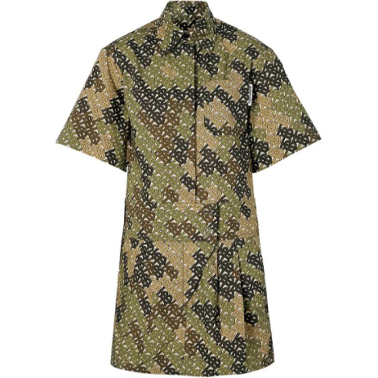 (Women) Burberry Printed Short Sleeve Dress Women’s Military Green 80141921