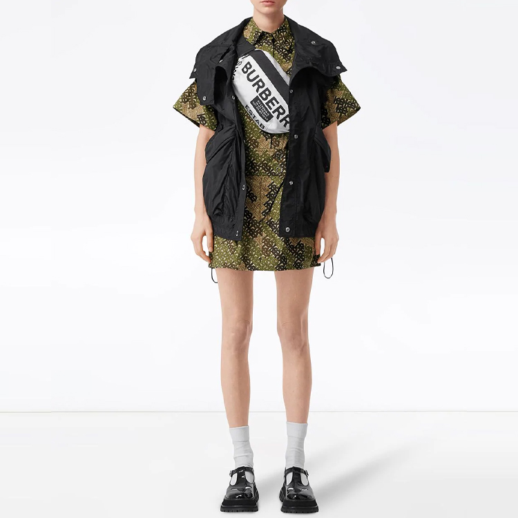 Lookbook (W) Vestido Manga Corta Estampado Burberry Mujer Verde Militar 80141921