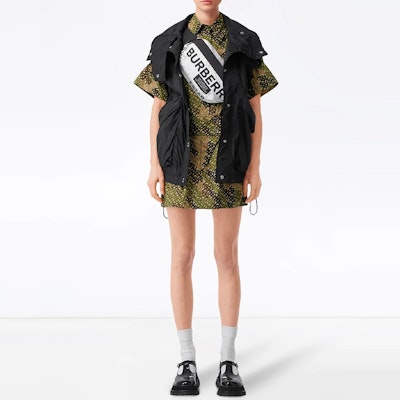 (W) Vestido Manga Corta Estampado Burberry Mujer Verde Militar 80141921 Lookbook (W) Vestido Manga Corta Estampado Burberry Mujer Verde Militar 80141921