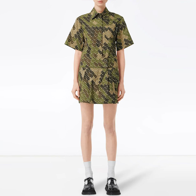 Shop (W) Vestido Manga Corta Estampado Burberry Mujer Verde Militar 80141921
