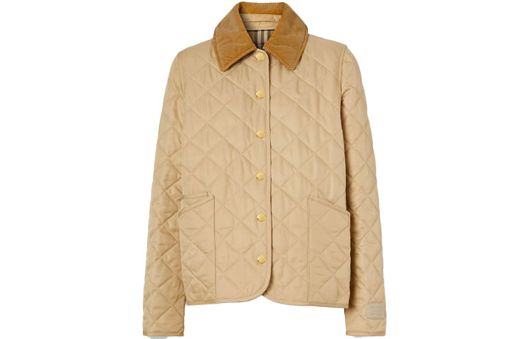(Women) Burberry Quilted Check Jacket with Corduroy Collar in Soft Fawn Brown. 80382441