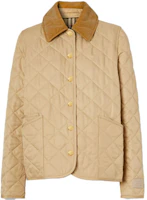 (Women) Burberry Quilted Check Jacket with Corduroy Collar in Soft Fawn Brown. 80382441 (Women) Burberry Quilted Check Jacket with Corduroy Collar in Soft Fawn Brown. 80382441