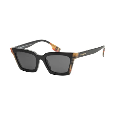 (Women) Burberry Rectangular Sunglasses for Women - Black with Check-Detail Temples. 4392U40558752