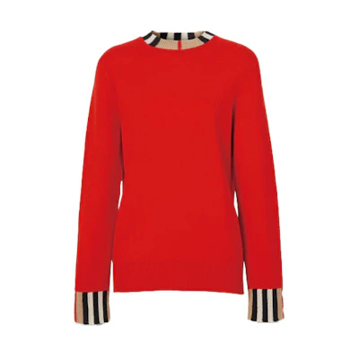 (Women) Burberry Red Cashmere Sweater with Signature Stripes 8008937