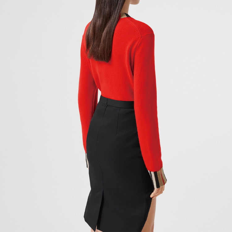 Sizing (W) 博柏利红色羊绒毛衣搭配经典条纹 8008937