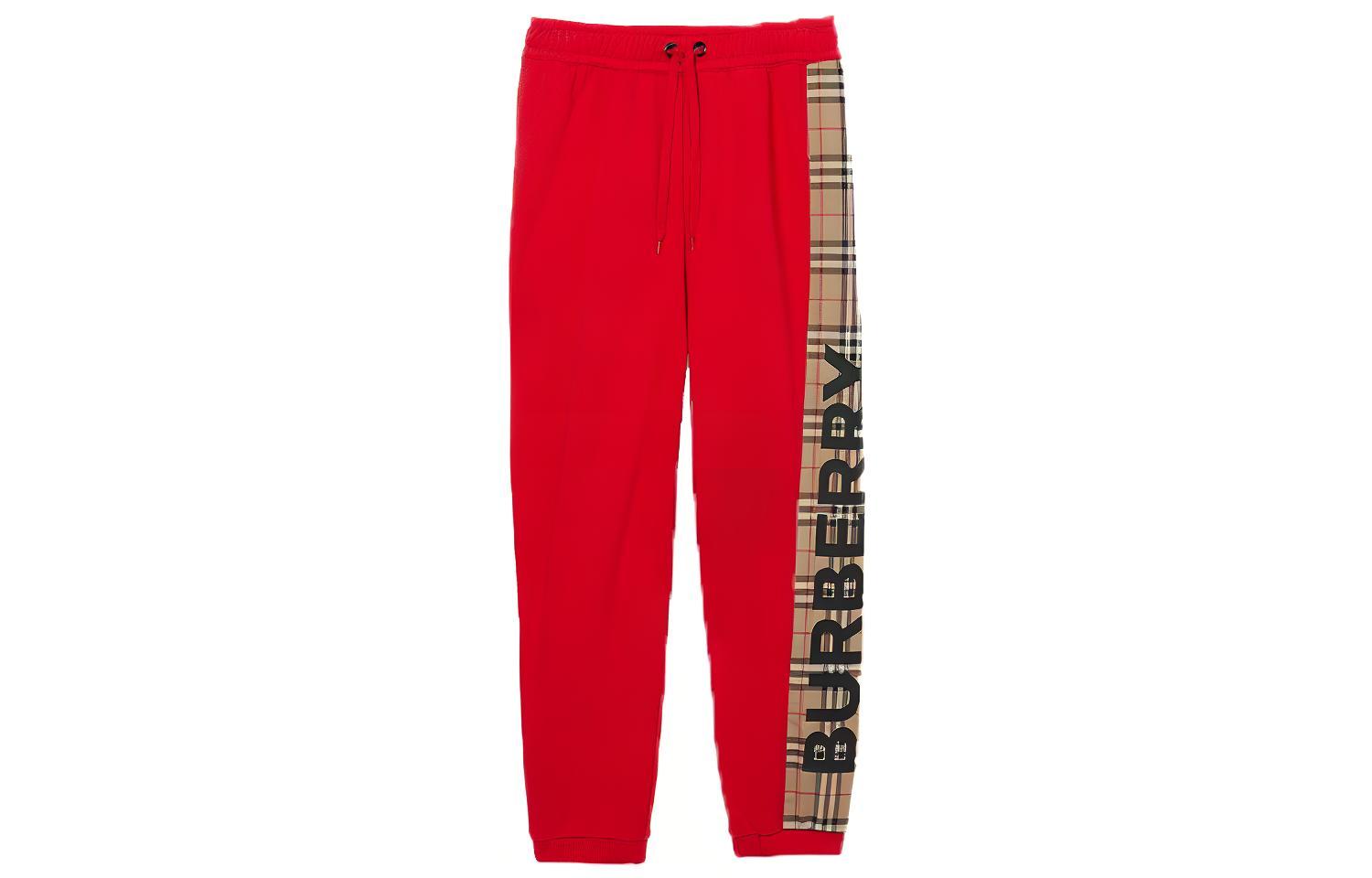 (Women) Burberry Red Check-Trim Cotton Jogger Pants 80249551
