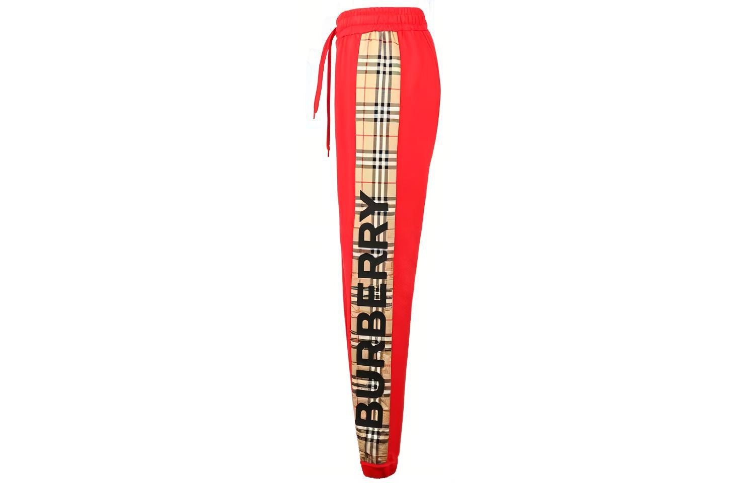 Shop (W) 버버리 레드 체크 트림 코튼 조거 팬츠 80249551