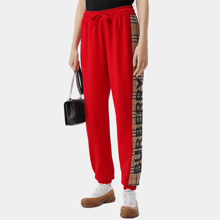 Details for (W) 버버리 레드 체크 트림 코튼 조거 팬츠 80249551