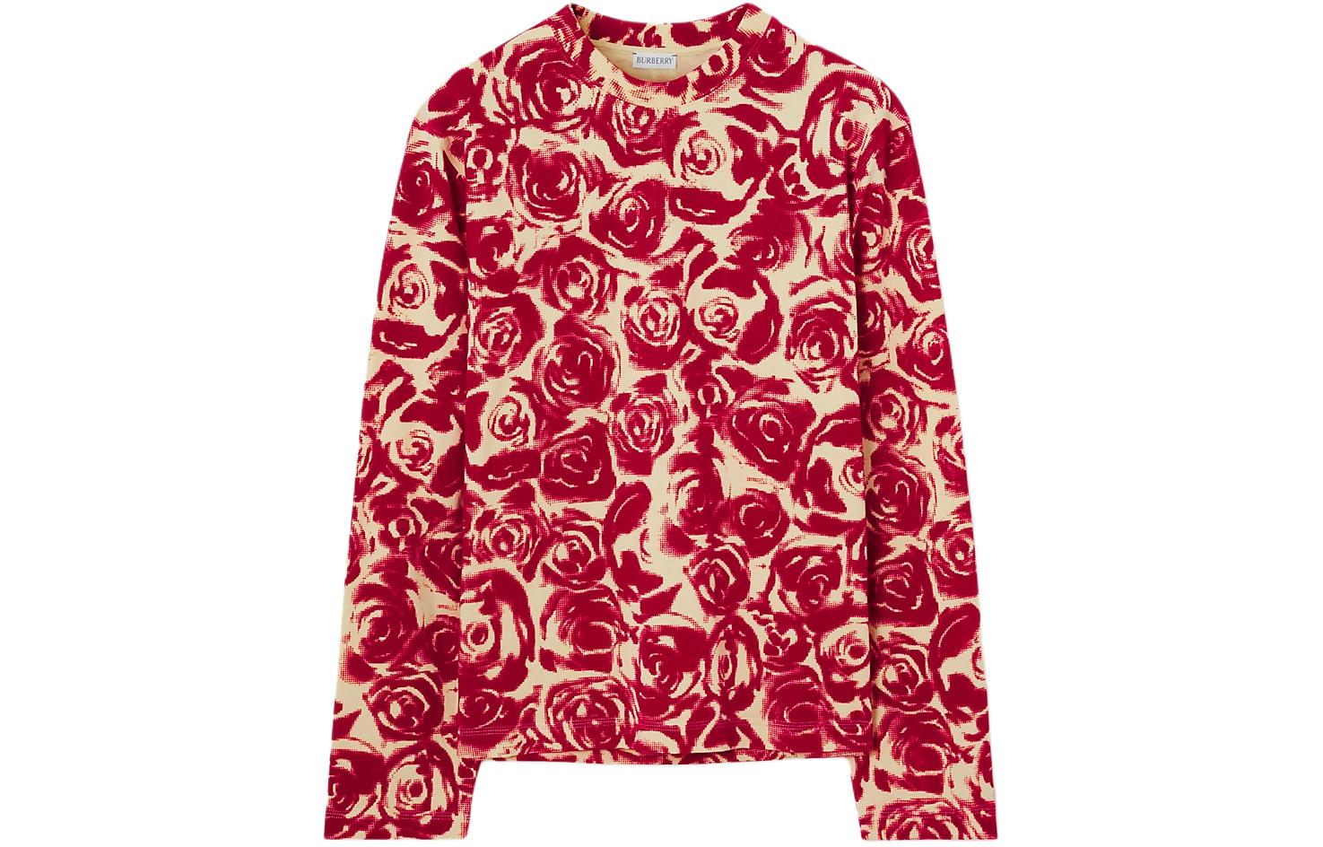 (Women) Burberry Red Floral Print Crewneck Long Sleeve Sweater 80827351