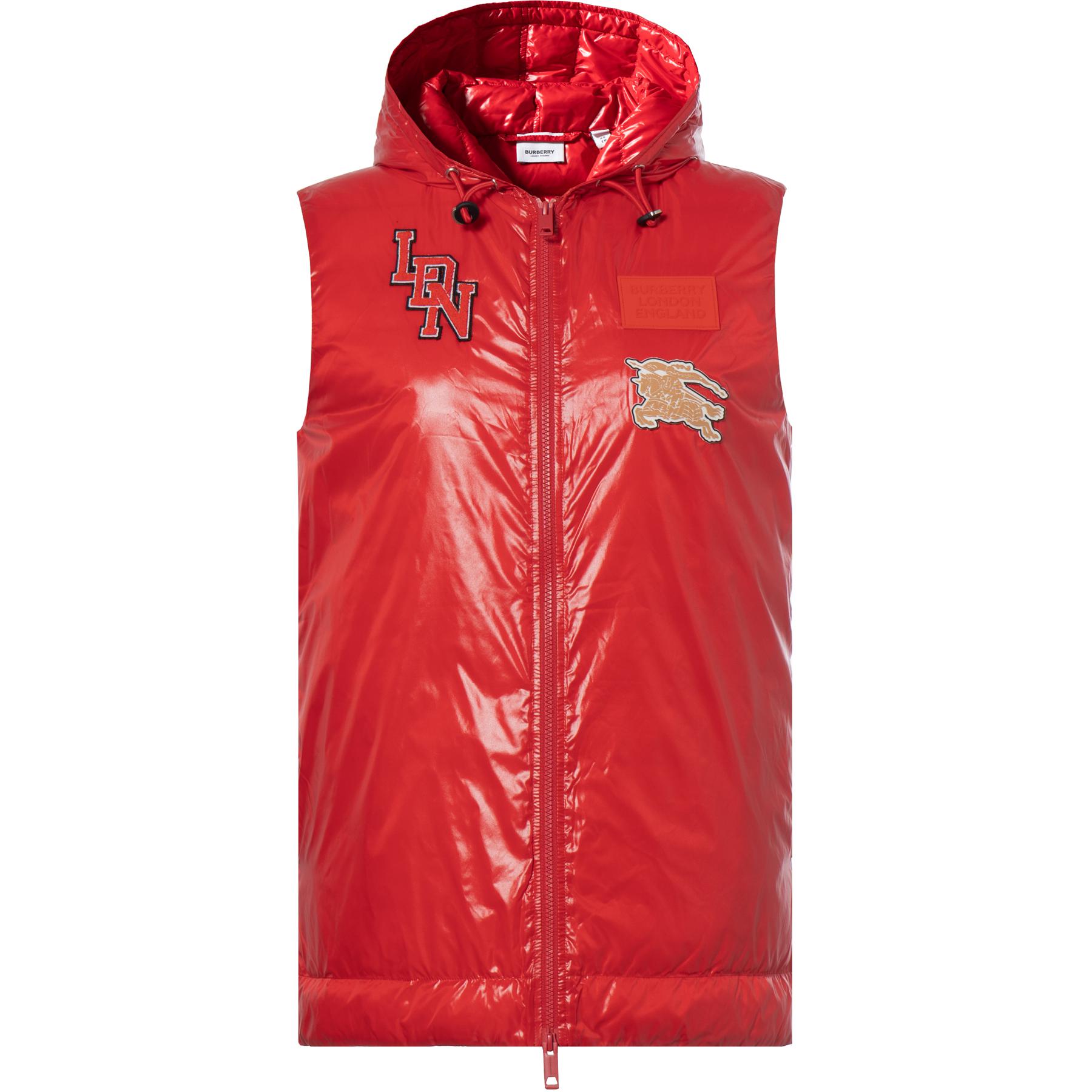 (Women) Burberry Red Logo Patch Zip Hooded Down Vest 80219671