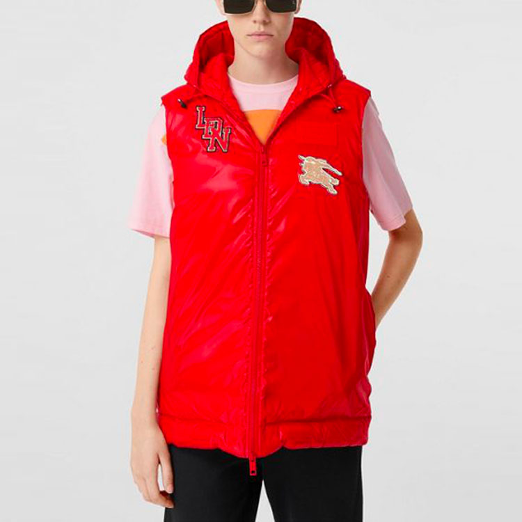 Purchase (W) バーバリー レッド ロゴ パッチ ジップ フード付き ダウン ベスト 80219671