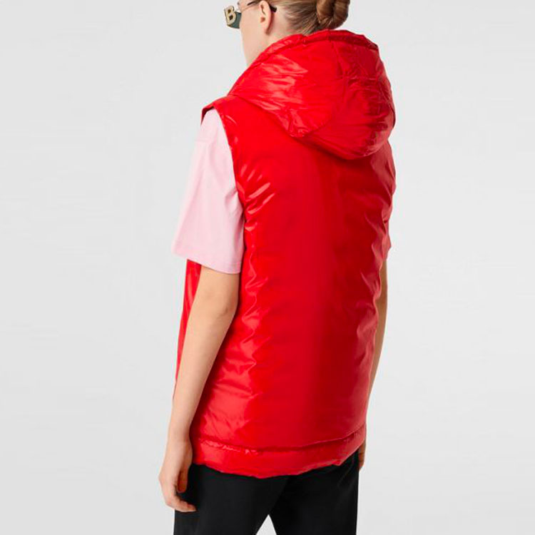 Details for (W) バーバリー レッド ロゴ パッチ ジップ フード付き ダウン ベスト 80219671