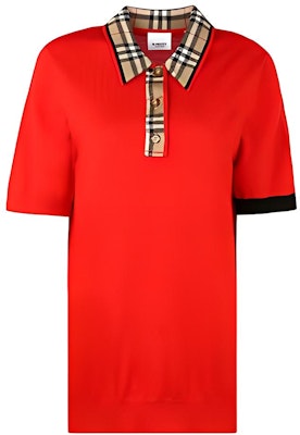 (W) Burberry 紅色短袖Polo衫搭配經典格紋領口裝飾 80238911 Buy (W) Burberry 紅色短袖Polo衫搭配經典格紋領口裝飾 80238911
