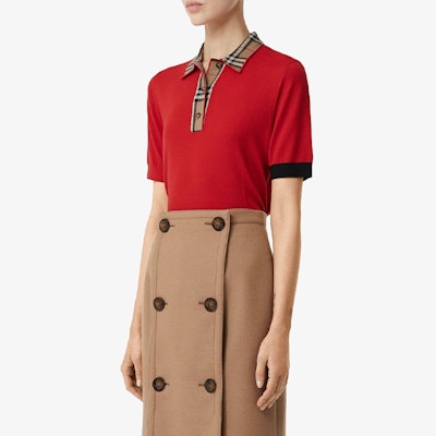 (W) Burberry 紅色短袖Polo衫搭配經典格紋領口裝飾 80238911 Details for (W) Burberry 紅色短袖Polo衫搭配經典格紋領口裝飾 80238911