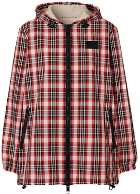 (Women) Burberry Red Tartan Nylon Puffer Jacket with Logo Embroidery 80361381 Buy (Women) Burberry Red Tartan Nylon Puffer Jacket with Logo Embroidery 80361381