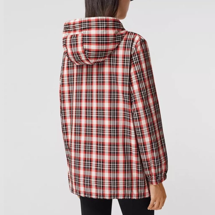 Purchase (Women) Burberry Red Tartan Nylon Puffer Jacket with Logo Embroidery 80361381