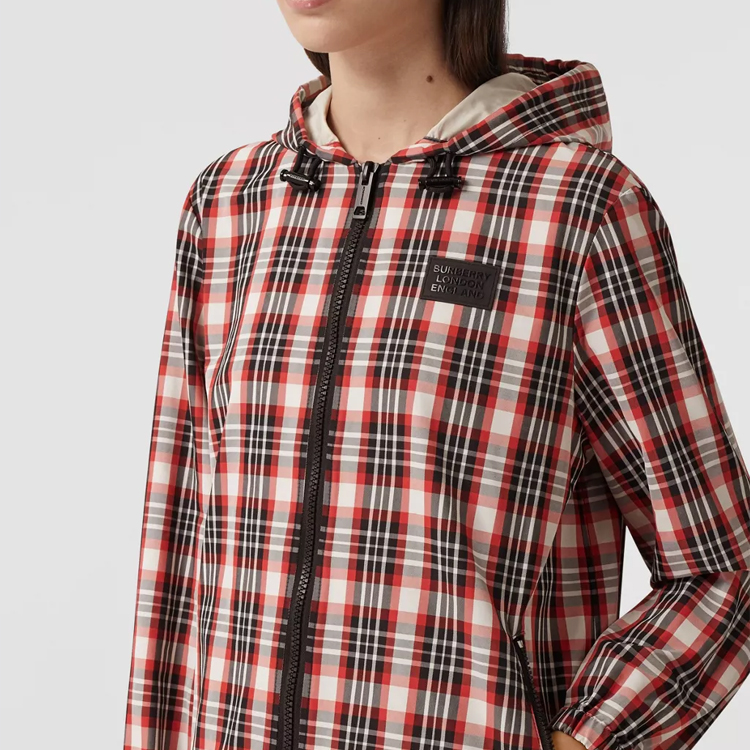 Details for (Women) Burberry Red Tartan Nylon Puffer Jacket with Logo Embroidery 80361381