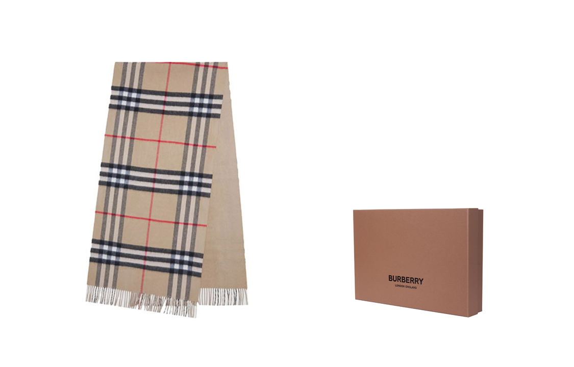 (Women) Burberry Reversible Check Cashmere Scarf Beige 8045332 圖 2