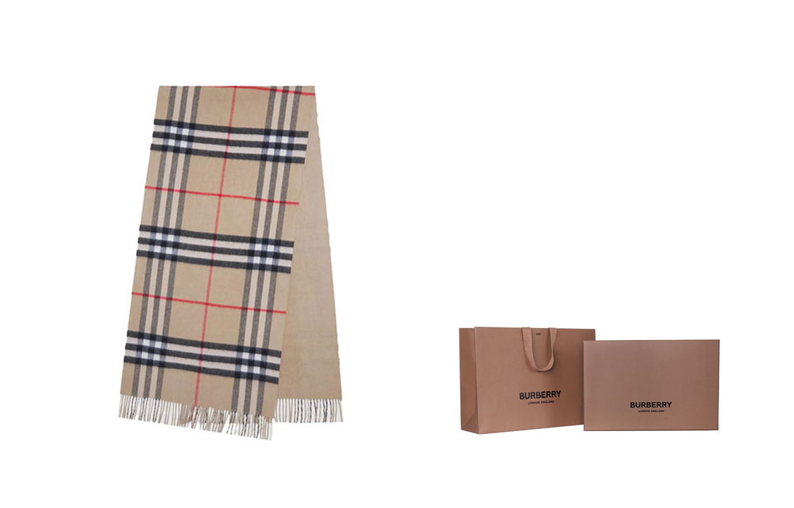 (Women) Burberry Reversible Check Cashmere Scarf Beige 8045332 圖 9
