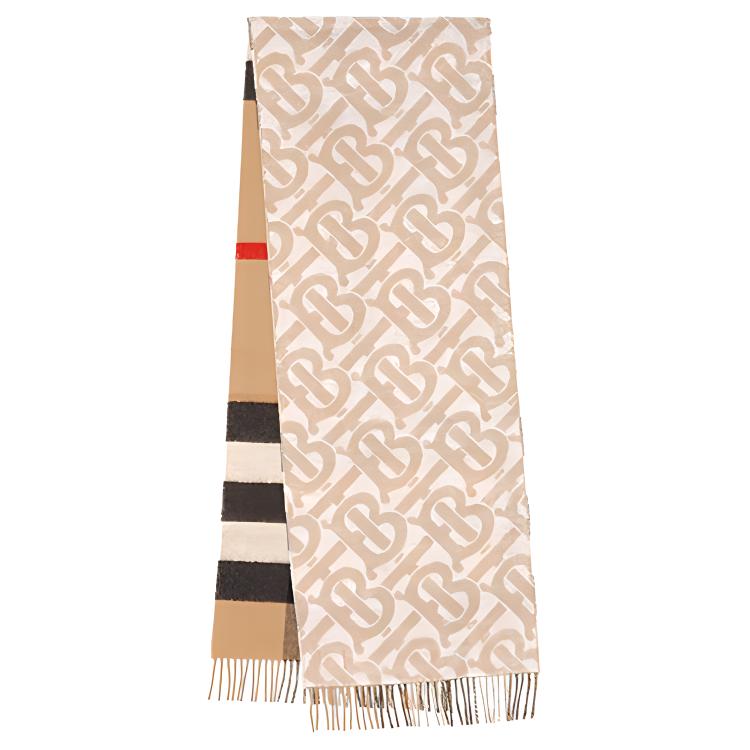 (Women) Burberry Reversible Check Cashmere Scarf in Snowflake White. 80437311