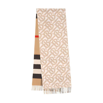 (Women) Burberry Reversible Check Cashmere Scarf in Snowflake White. 80437311