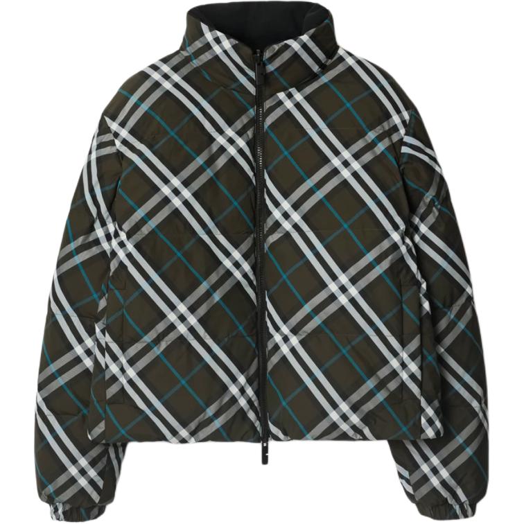 Order (Women) Burberry Reversible Check Nylon Puffer Jacket Green  Down-Filled Coat. 80961311