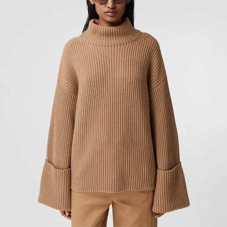 (Women) Burberry Ribbed Cotton-Cashmere Knit Sweater Camel Color 80391731 圖 4