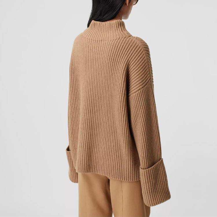 (Women) Burberry Ribbed Cotton-Cashmere Knit Sweater Camel Color 80391731 圖 5