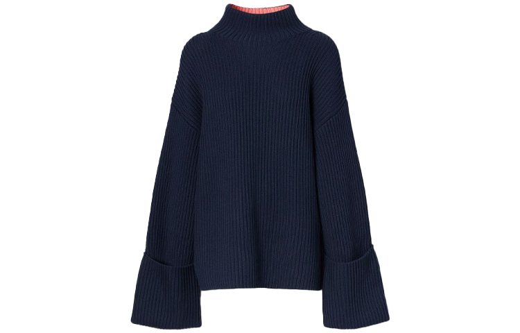 (Women) Burberry Ribbed Knit Cotton-Blend Cashmere Sweater in Dark Blue 80391721