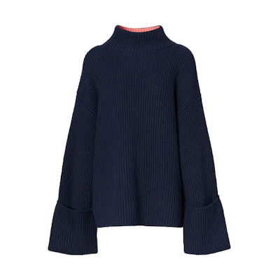 (Women) Burberry Ribbed Knit Cotton-Blend Cashmere Sweater in Dark Blue 80391721