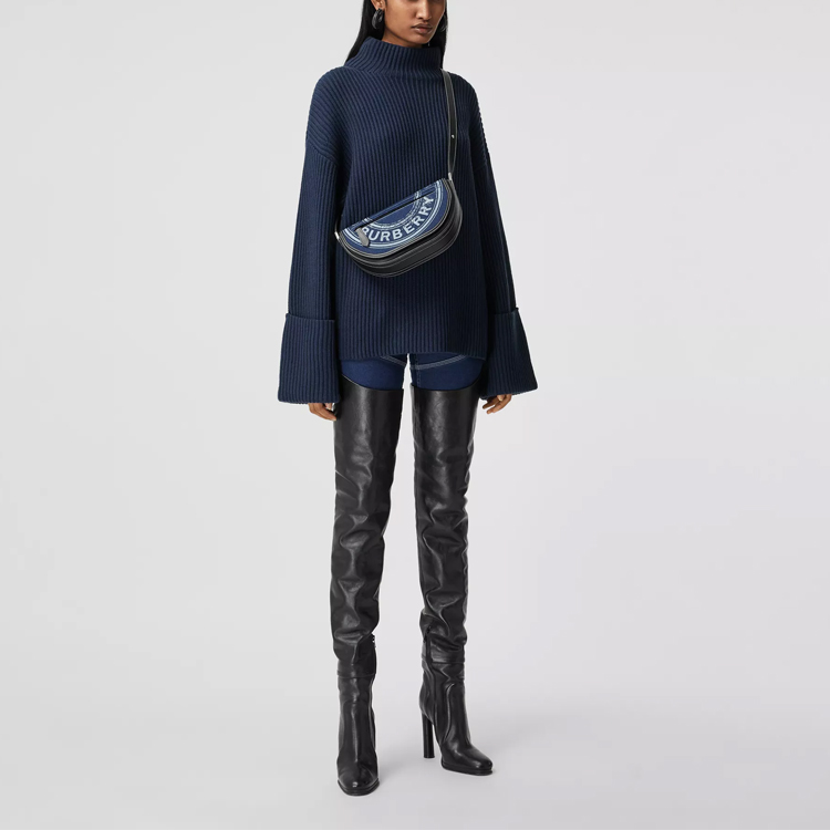 (Women) Burberry Ribbed Knit Cotton-Blend Cashmere Sweater in Dark Blue 80391721 圖 3