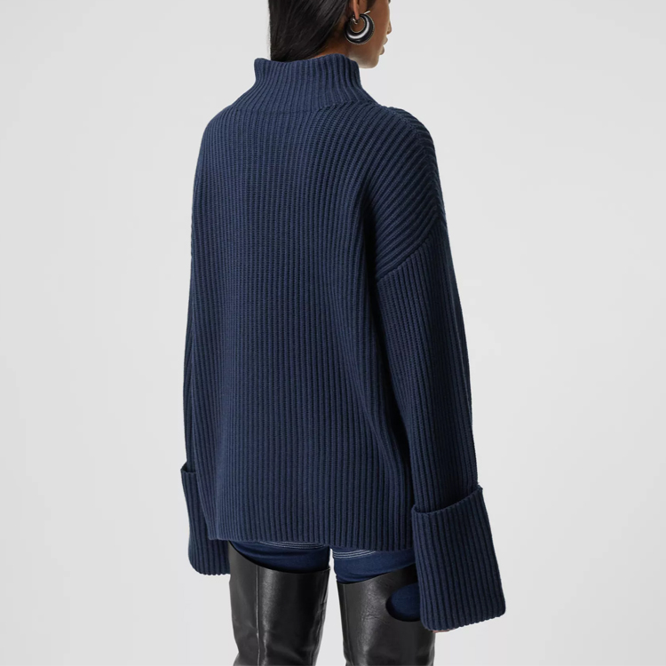 (Women) Burberry Ribbed Knit Cotton-Blend Cashmere Sweater in Dark Blue 80391721 圖 5