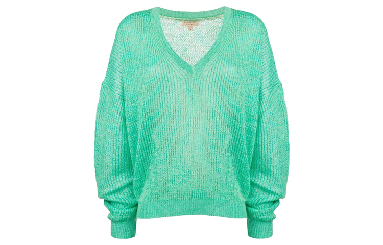 (Women) Burberry Ribbed Knit V-Neck Sweater Light Green 80036401
