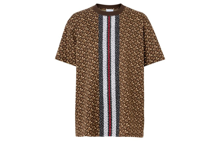 (Women) Burberry Saddle Brown Striped Print Loose Cotton Short-Sleeve T-Shirt 8018433