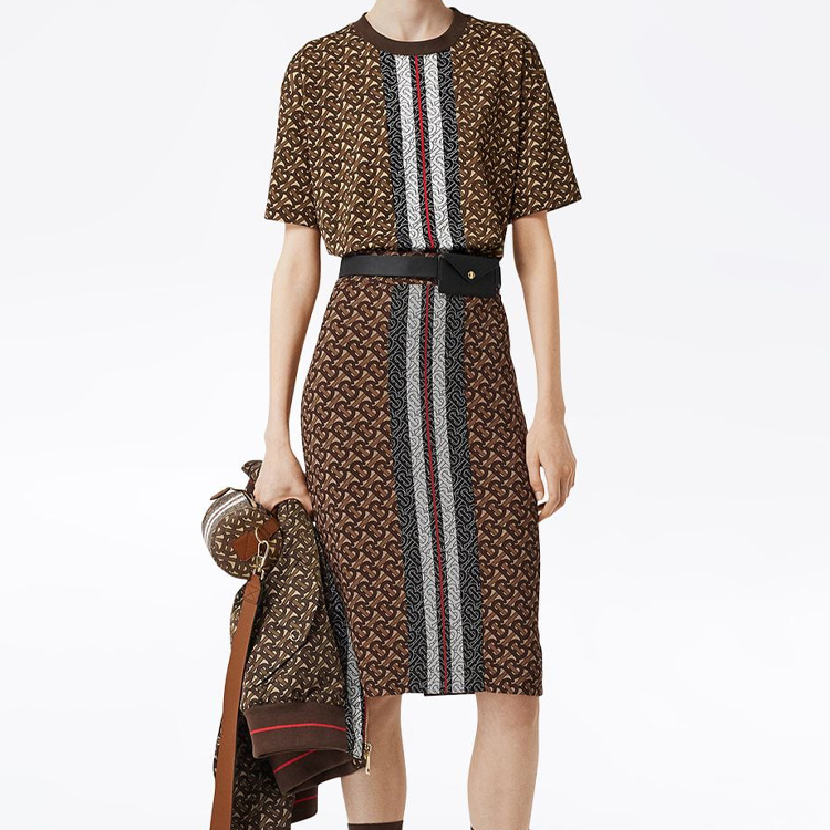 (Women) Burberry Saddle Brown Striped Print Loose Cotton Short-Sleeve T-Shirt 8018433 圖 4