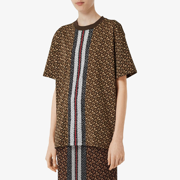 (Women) Burberry Saddle Brown Striped Print Loose Cotton Short-Sleeve T-Shirt 8018433 圖 6