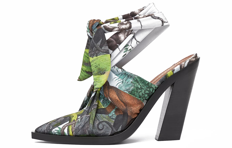 (W) Burberry Scarf Lace High Heels 'Monkey Print Green'