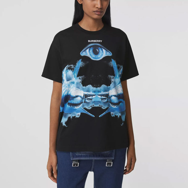 (Women) Burberry Shark Print Cotton T-Shirt Black 80405401 圖 3