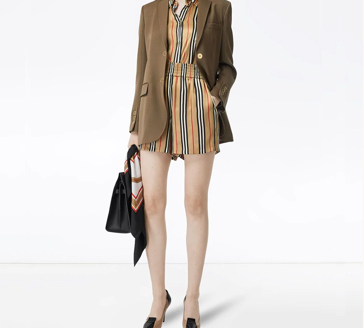 Purchase (Women) Burberry Signature Stripe Silk Shorts in Archive Beige 8014286