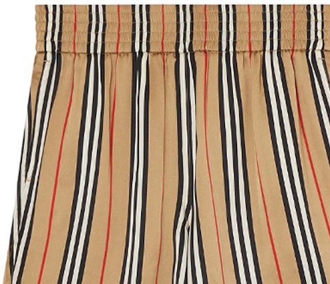 (Women) Burberry Signature Stripe Silk Shorts in Archive Beige 8014286 Details for (Women) Burberry Signature Stripe Silk Shorts in Archive Beige 8014286