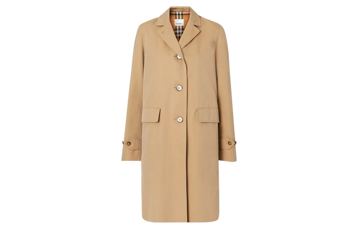 (Women) Burberry Single-Breasted Long Cotton Coat in Camel. 80154851