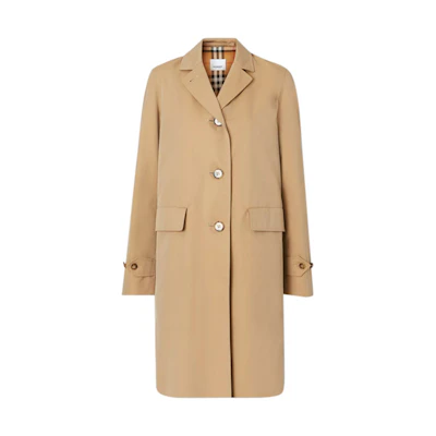 (Women) Burberry Single-Breasted Long Cotton Coat in Camel. 80154851
