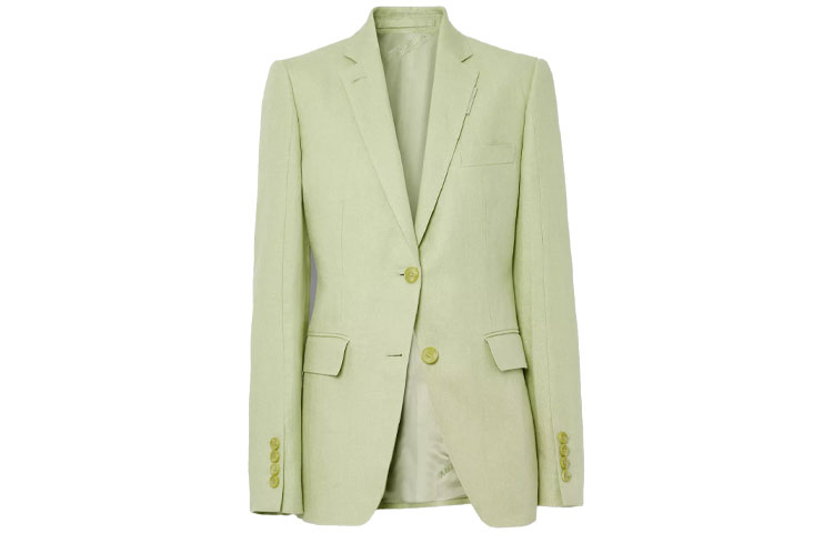 Order (Women) Burberry Slim Fit Buttoned Linen Blazer SS21 Mist Green. 80417351
