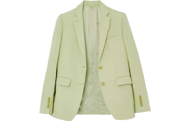 Lookbook (Women) Burberry Slim Fit Buttoned Linen Blazer SS21 Mist Green. 80417351