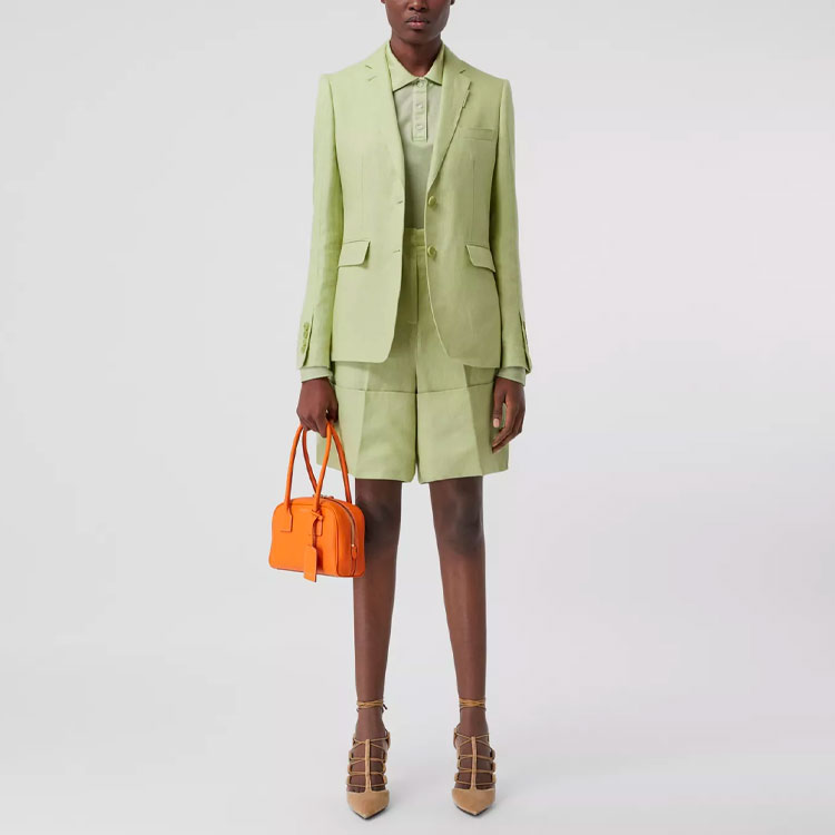 Shop (Women) Burberry Slim Fit Buttoned Linen Blazer SS21 Mist Green. 80417351