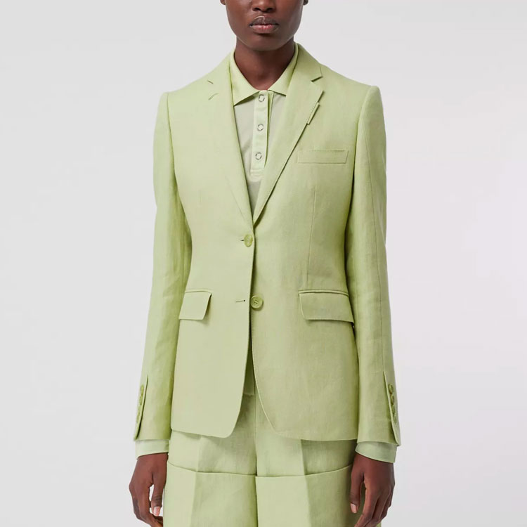 Purchase (Women) Burberry Slim Fit Buttoned Linen Blazer SS21 Mist Green. 80417351